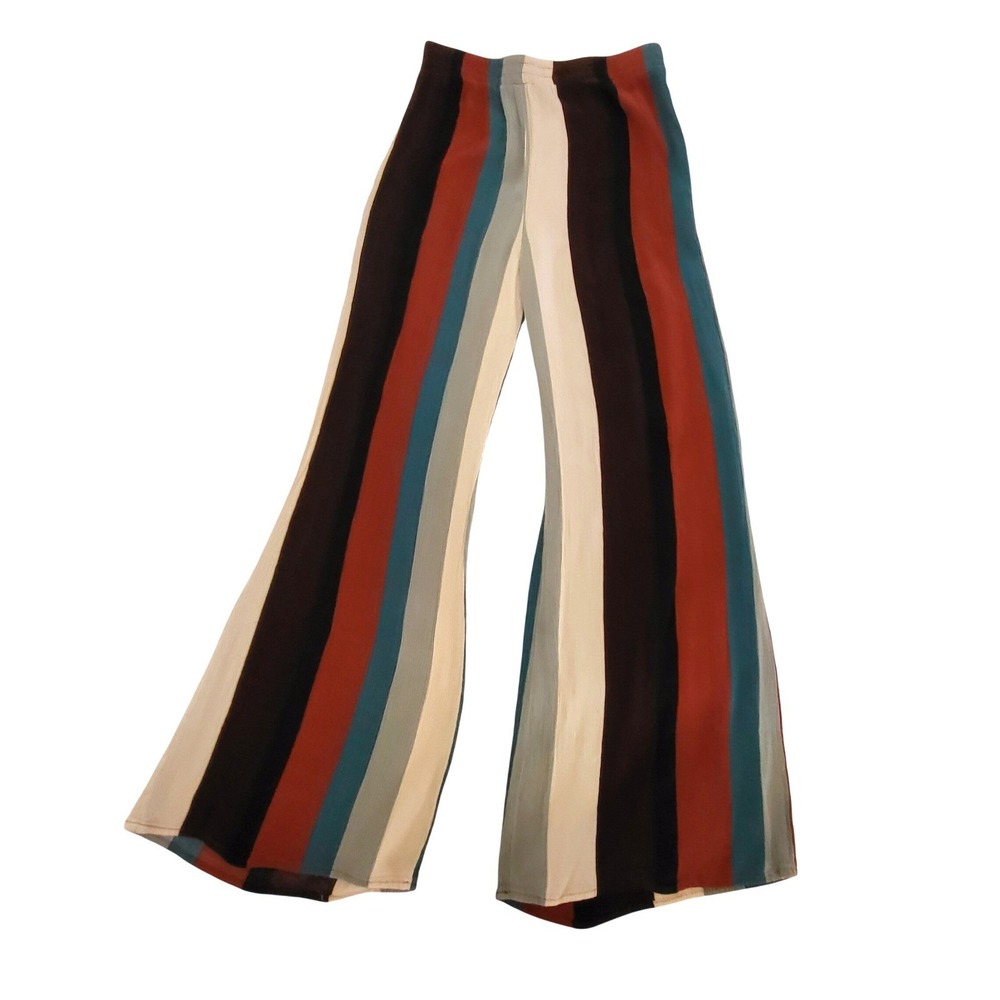 Hiatus Wide Leg Color Stripe Elastic Waist Beatnik Rockabilly 60s Retro Pants S - Picture 2 of 7